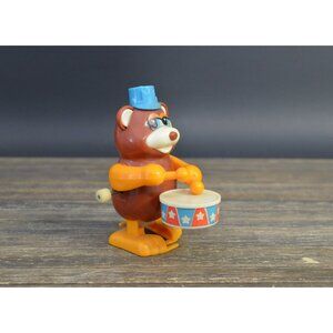 Vintage Tomy Bear Drummer Wind-Up Toy Circus Animal Plastic